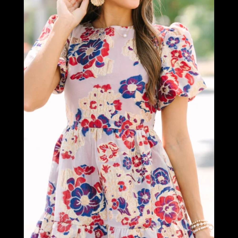 Floral Mini Dress - Red and Blue
